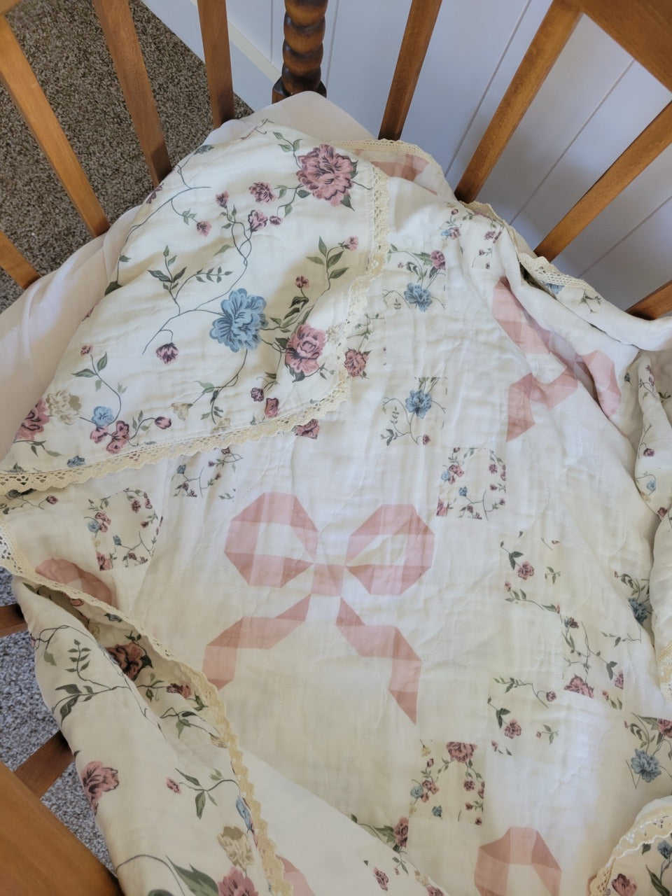 Bows and Florals Patchwork QUILTED 6 Layer Gauze Blanket