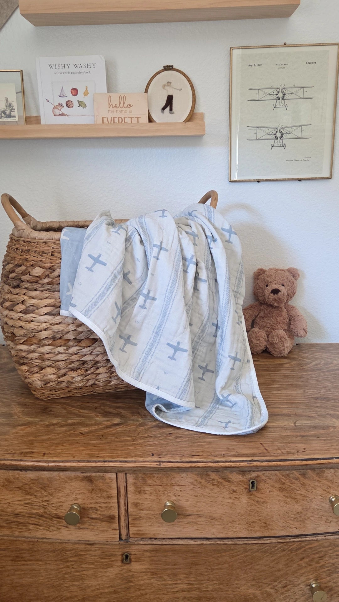 Vintage Airplanes QUILTED 6 Layer Gauze Blanket