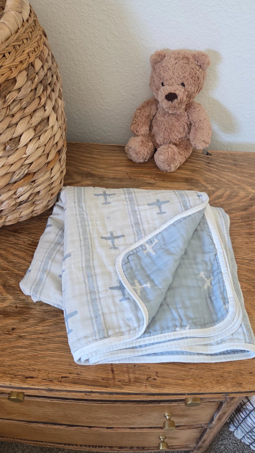 Vintage Airplanes QUILTED 6 Layer Gauze Blanket