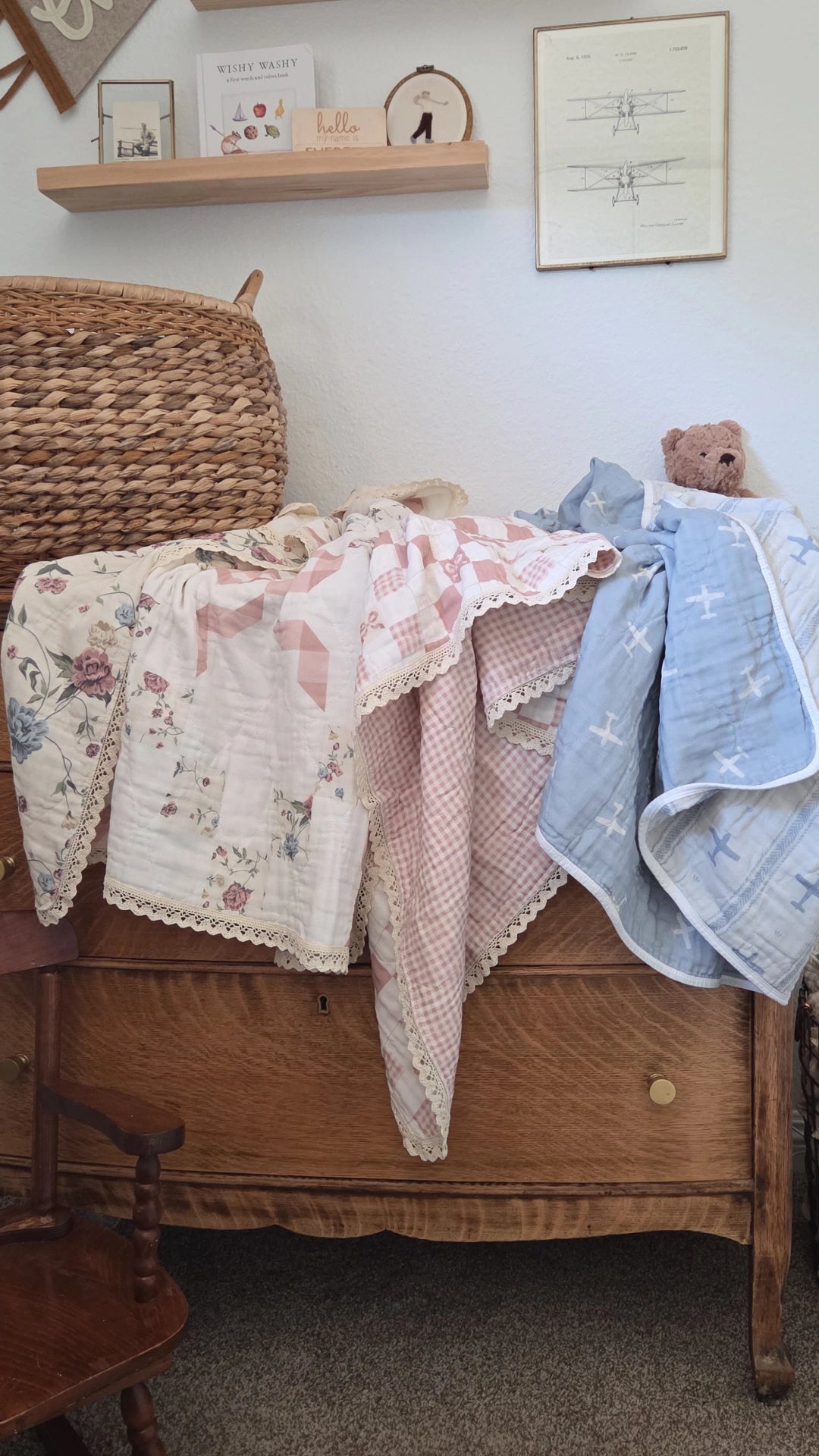 Bows and Florals Patchwork QUILTED 6 Layer Gauze Blanket
