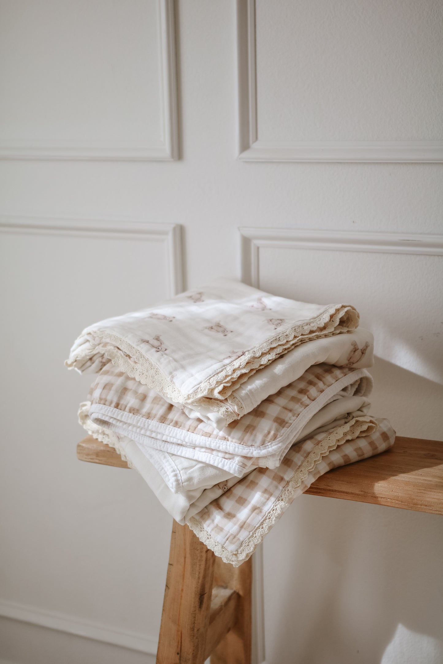 Teddy Bear Patch QUILTED 6 Layer Gauze Blanket
