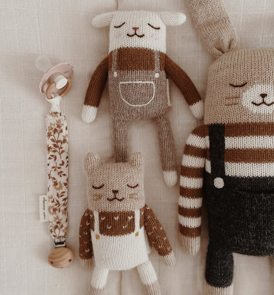 Kitten Knit Toy- Ecru Overalls