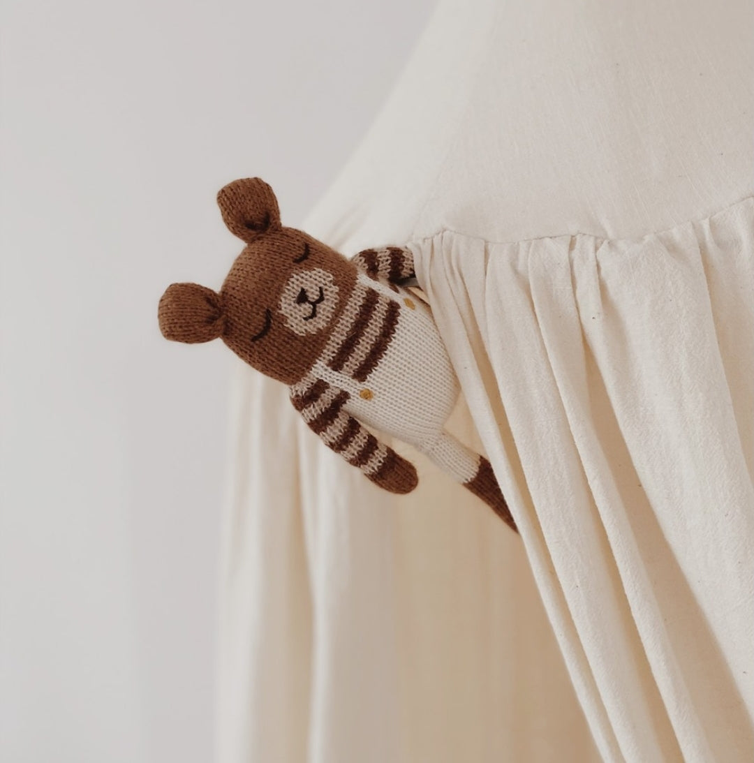 Teddy Knit Toy- Ecru Overalls