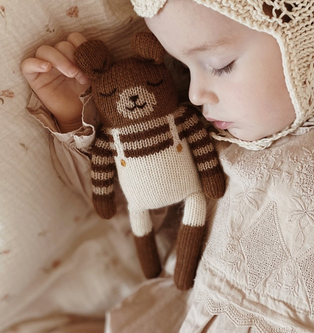 Teddy Knit Toy- Ecru Overalls
