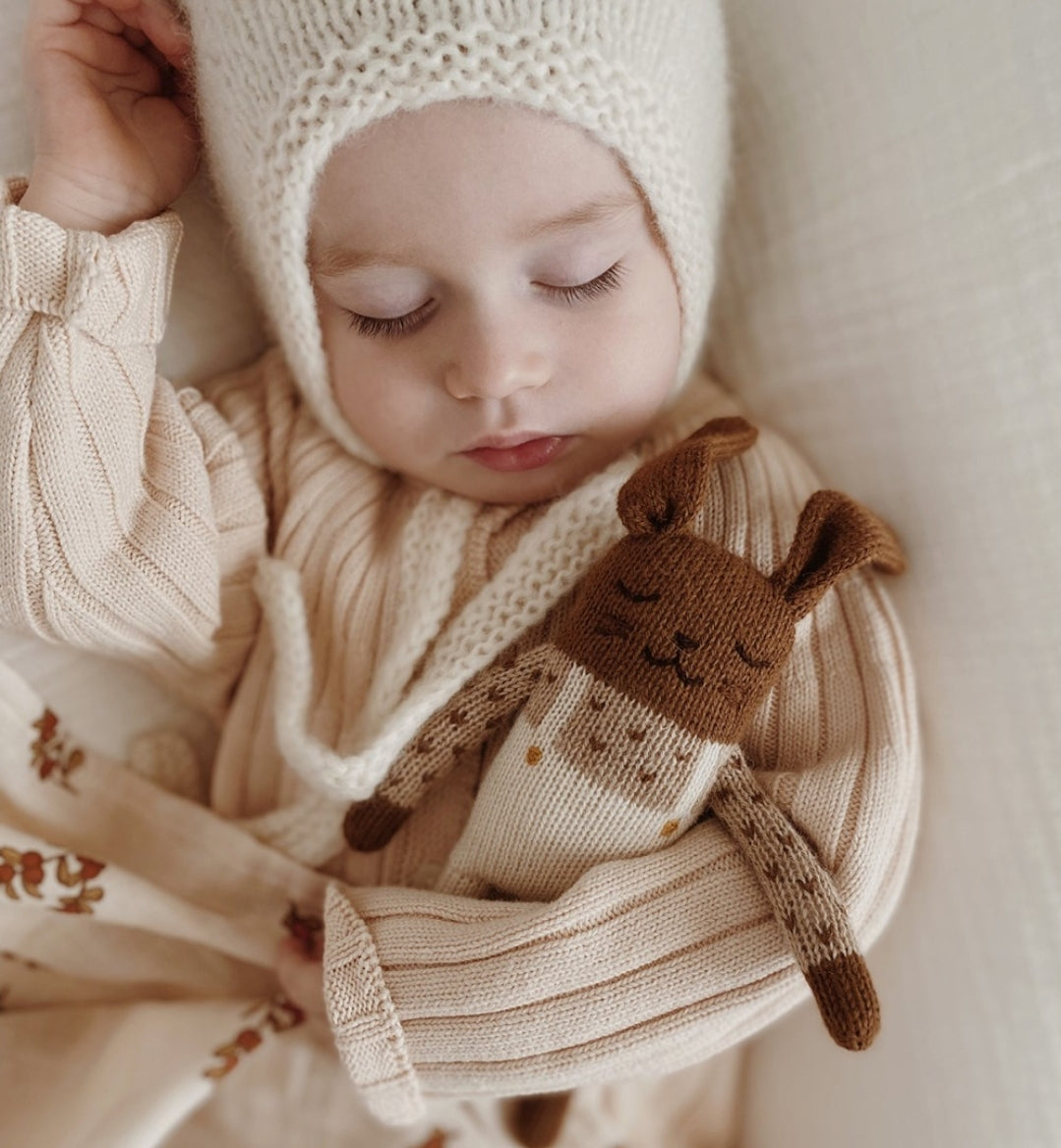 Bunny Knit Toy- Ecru Overalls