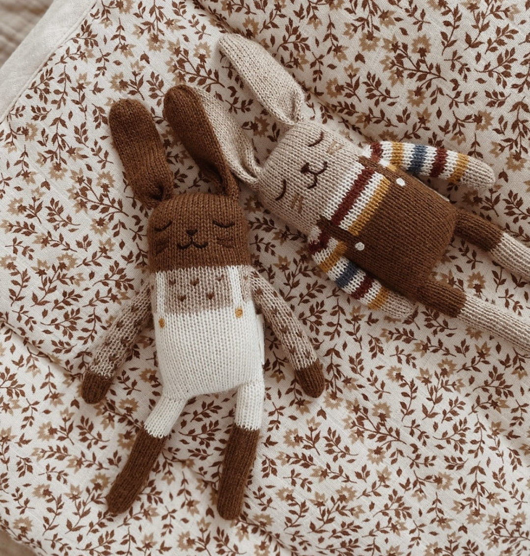 Bunny Knit Toy- Ecru Overalls