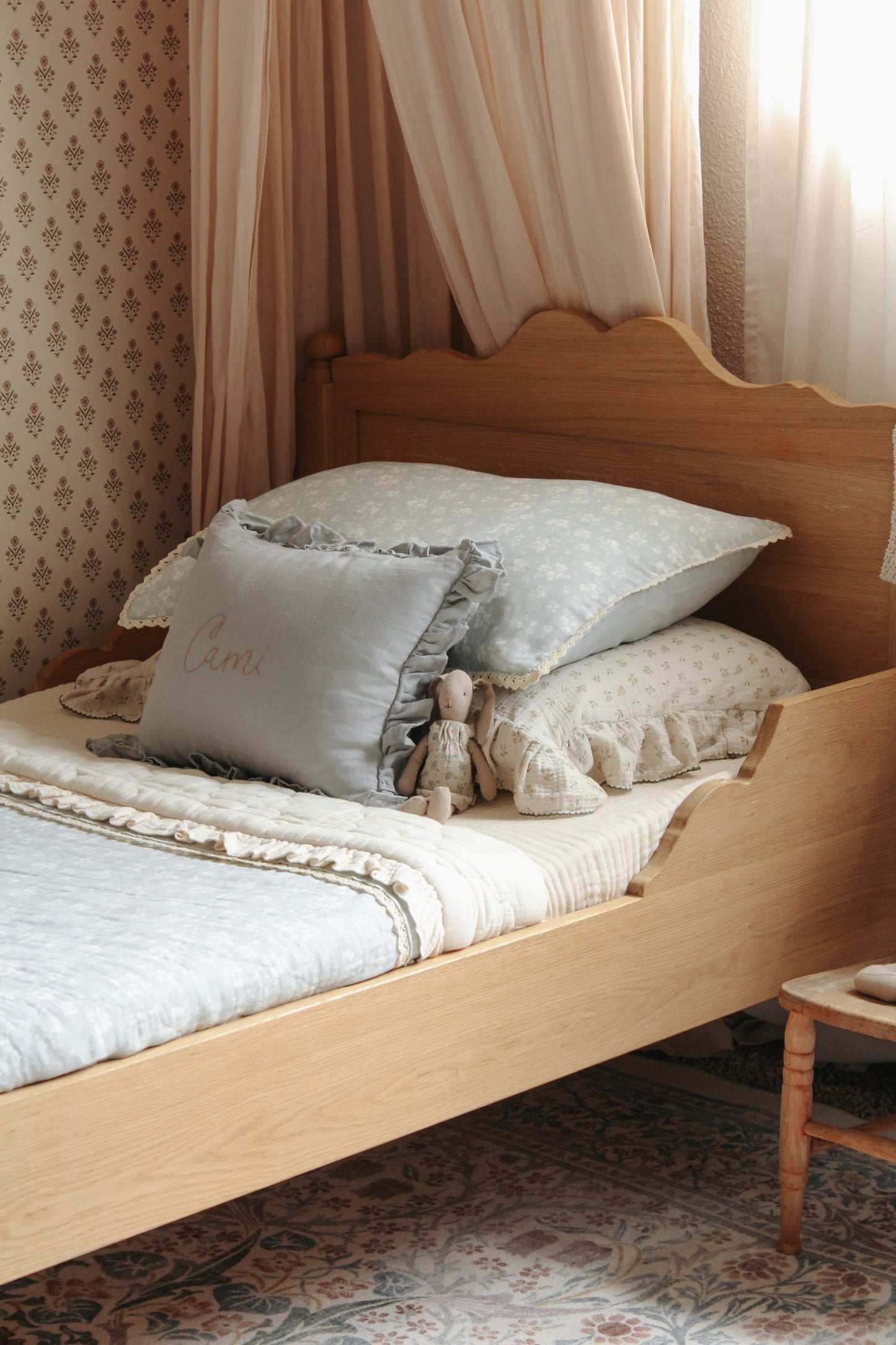Big Kid Throw Blanket + Sham SET- Daphne Icy Blue Floral