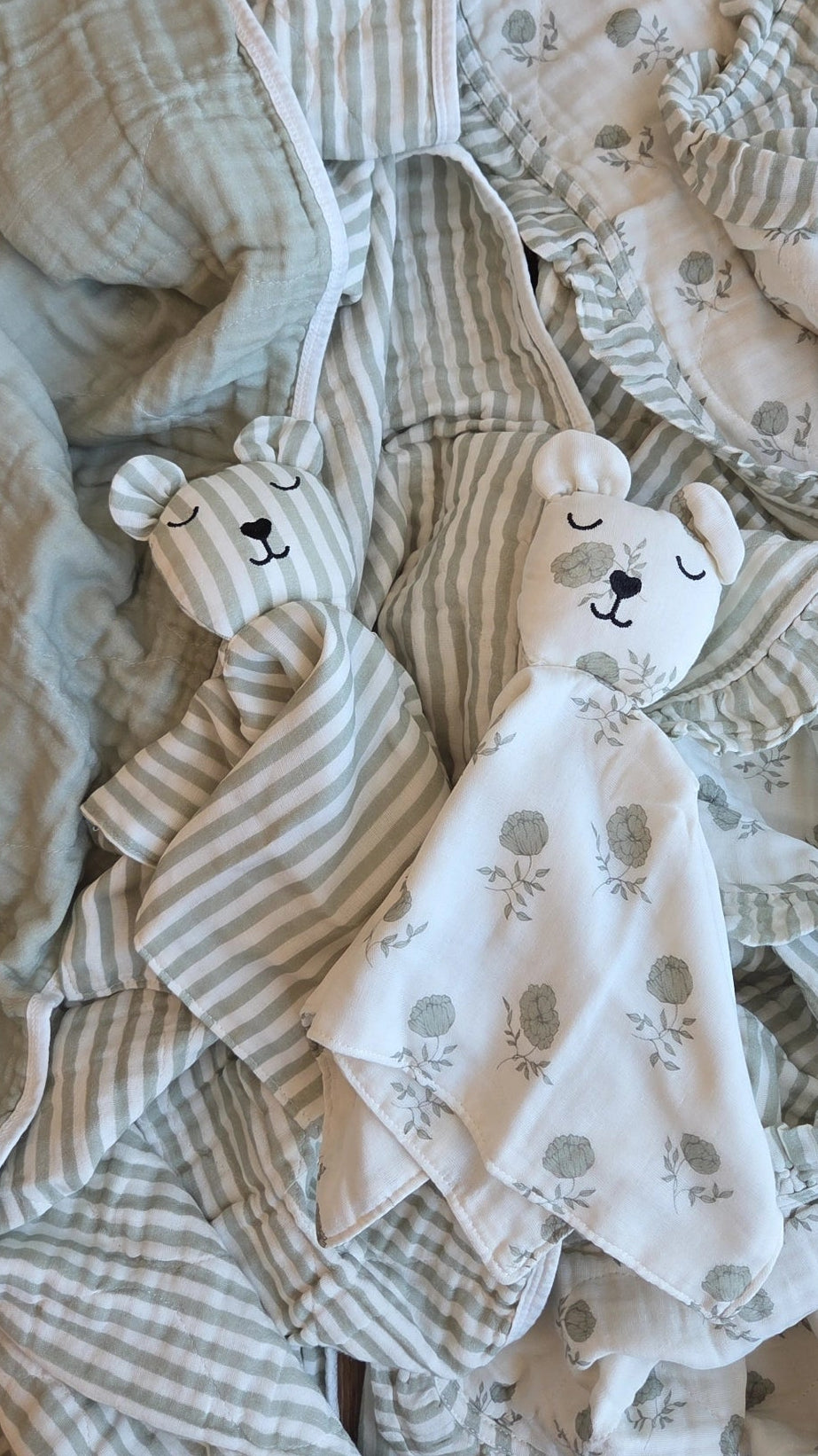 Ellis Green Stripe Quilt Blanket + Bear Lovey SET