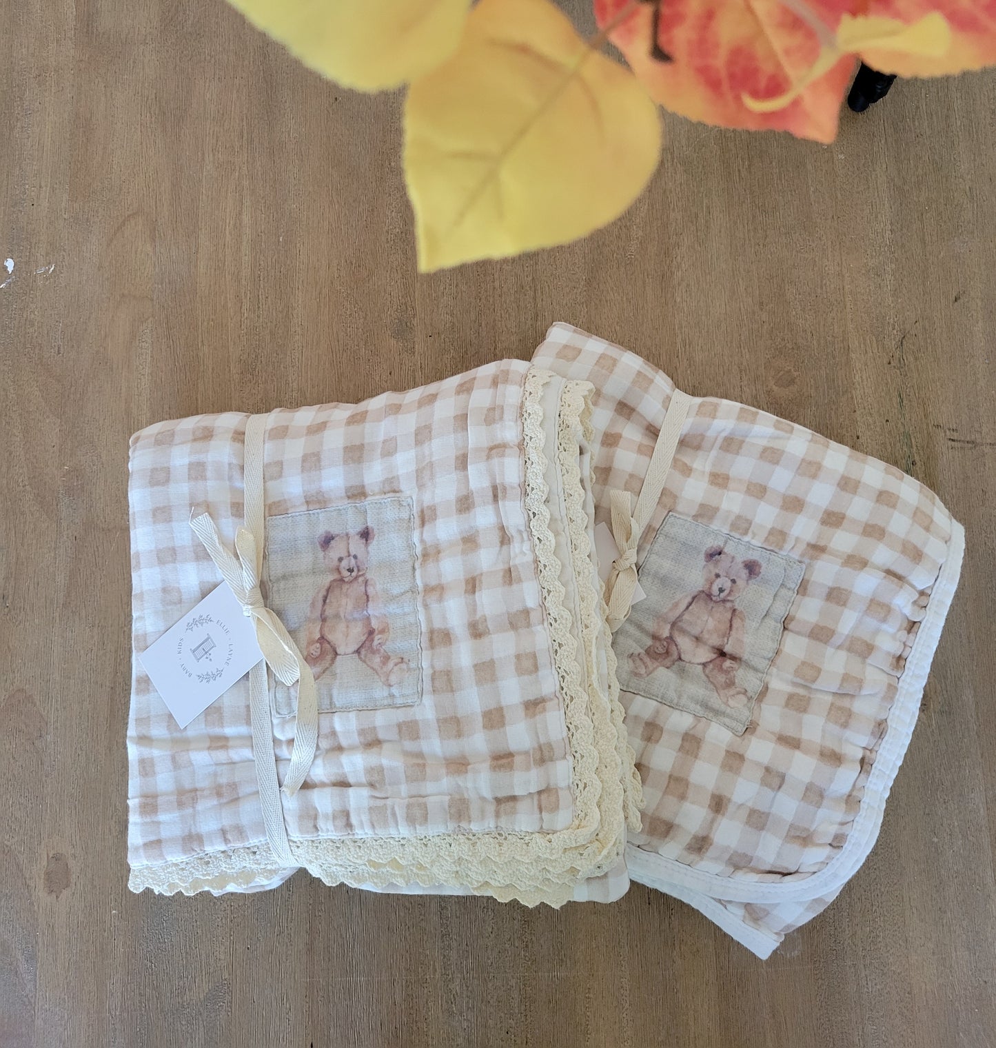 Teddy Bear Patch QUILTED 6 Layer Gauze Blanket