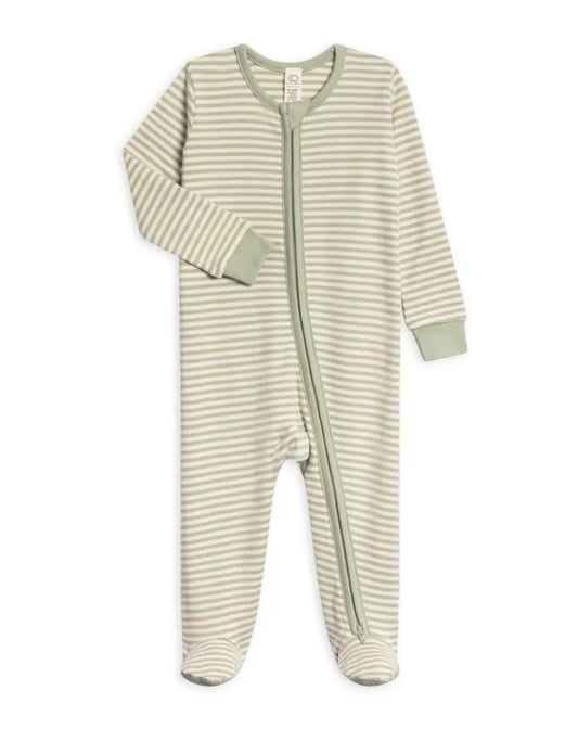 Peyton Zipper Sleeper- Mint Stripe