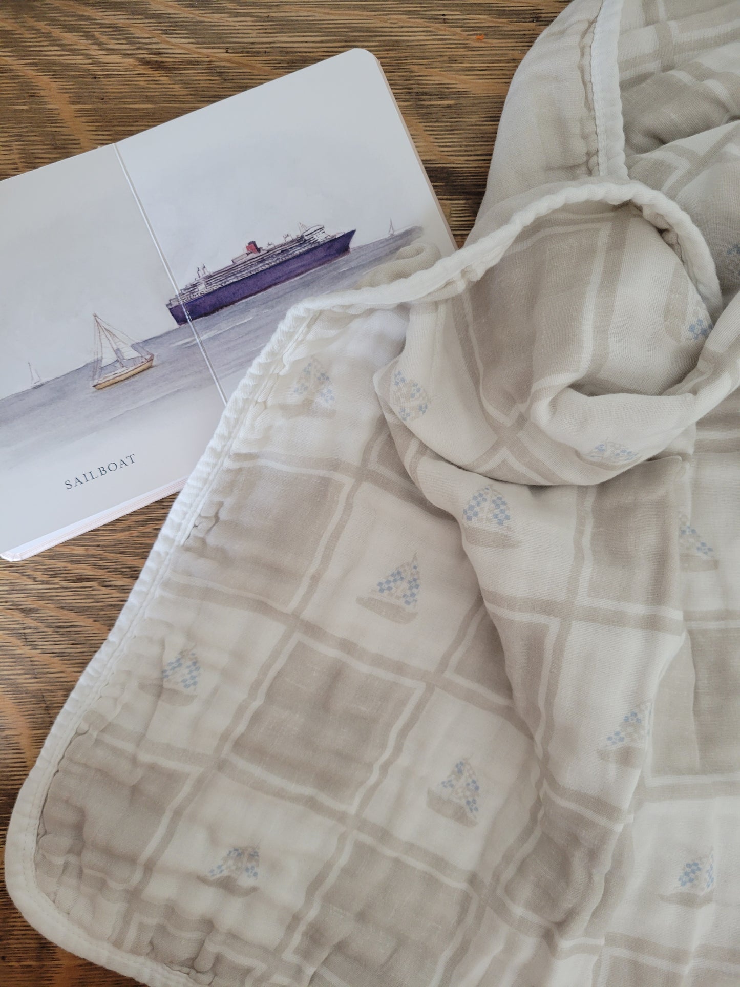Quilted Sailboats QUILTED 6 Layer Gauze Blanket