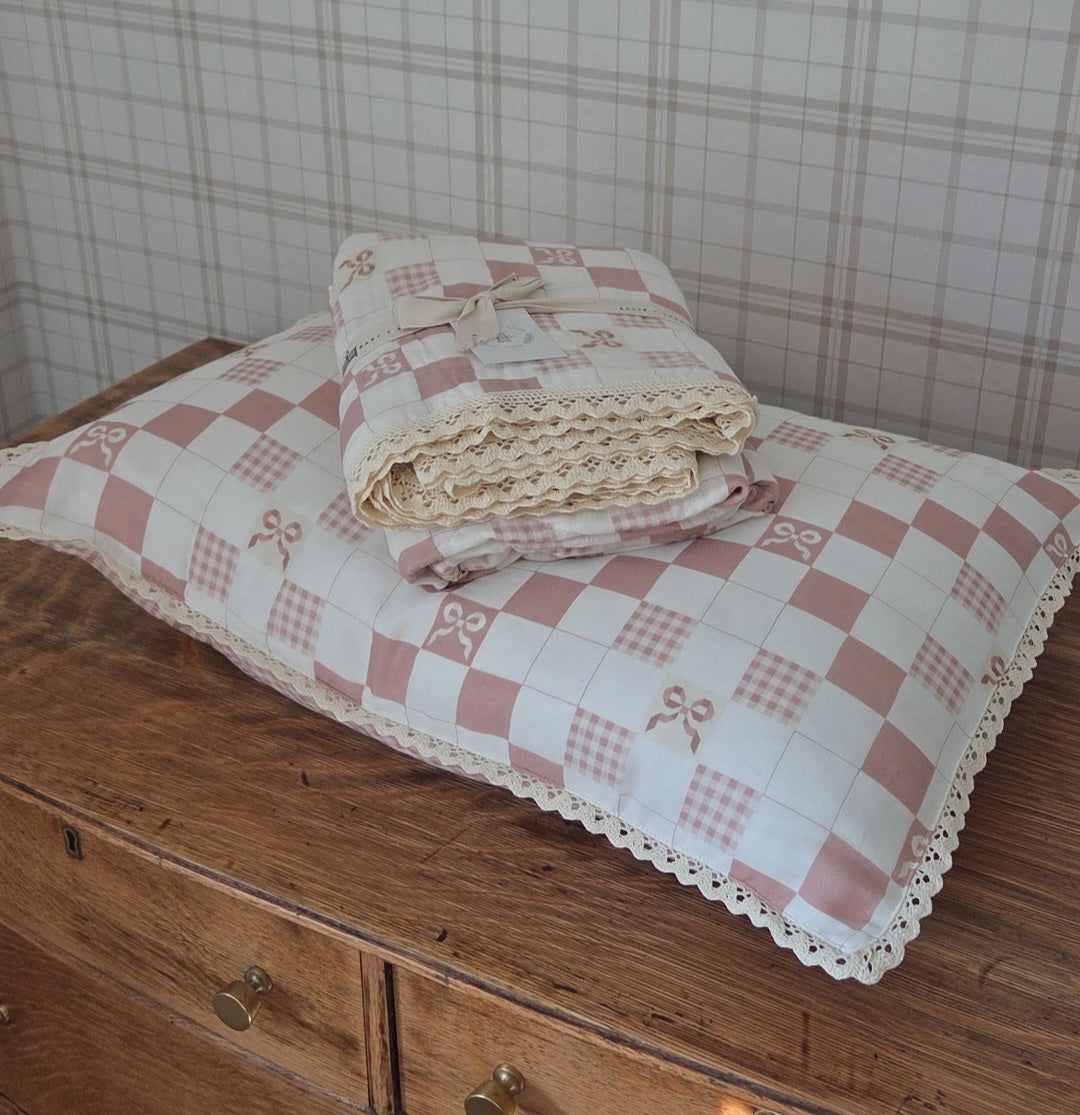 Pillowcase Sham- Pink Bows and Gingham