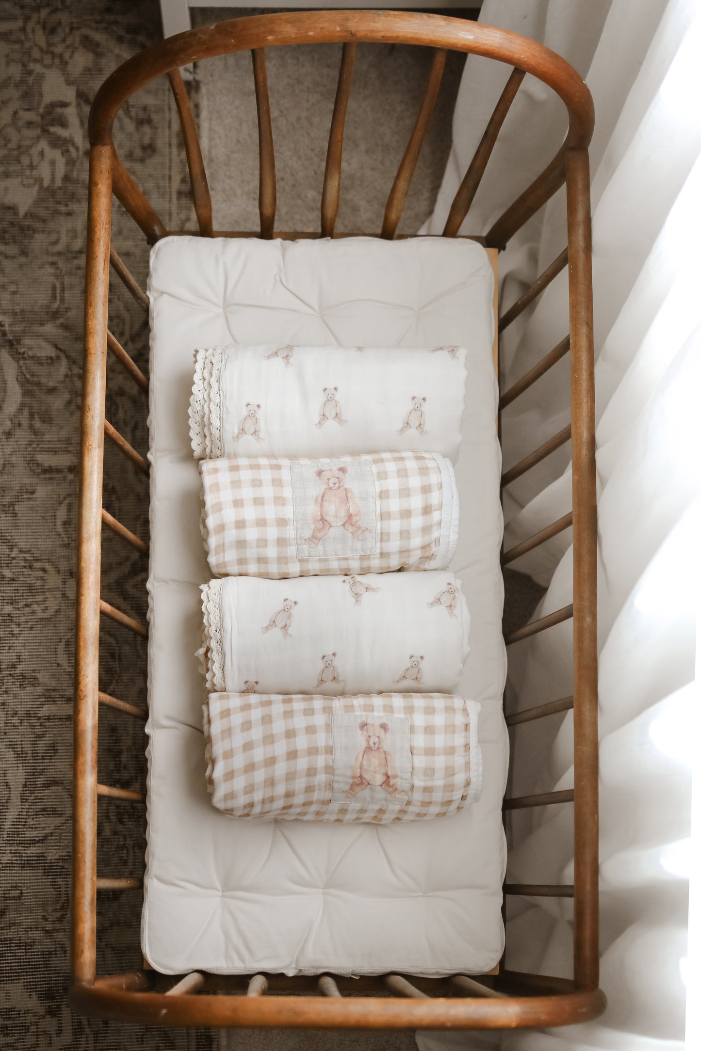 Teddy Bear Patch QUILTED 6 Layer Gauze Blanket