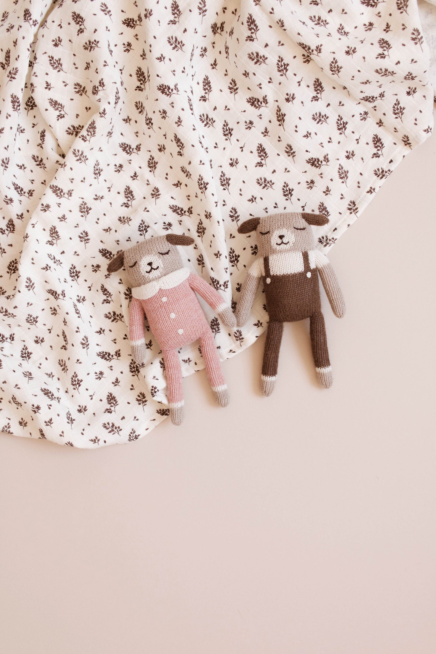 Puppy Knit Toy- Nut Overalls