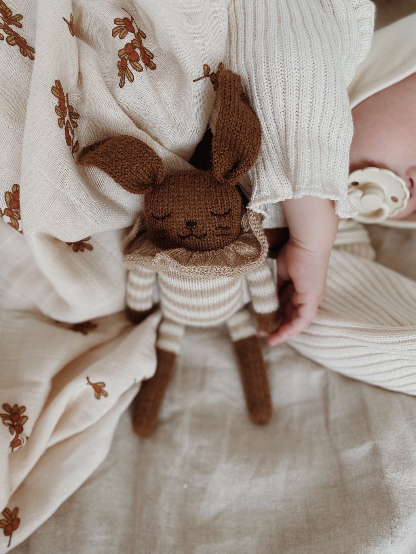 Bunny Knit Toy- Sand Striped Romper