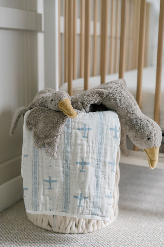 Vintage Airplanes QUILTED 6 Layer Gauze Blanket