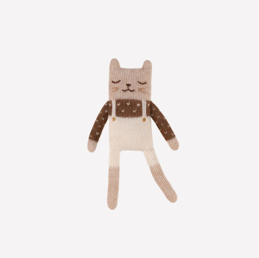 Kitten Knit Toy- Ecru Overalls