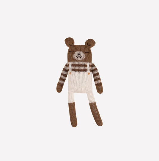 Teddy Knit Toy- Ecru Overalls