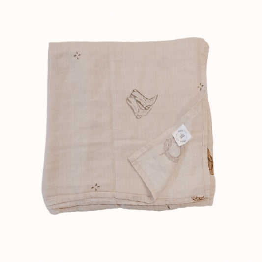 Vintage Cowboy- Bamboo Cotton Muslin Swaddle