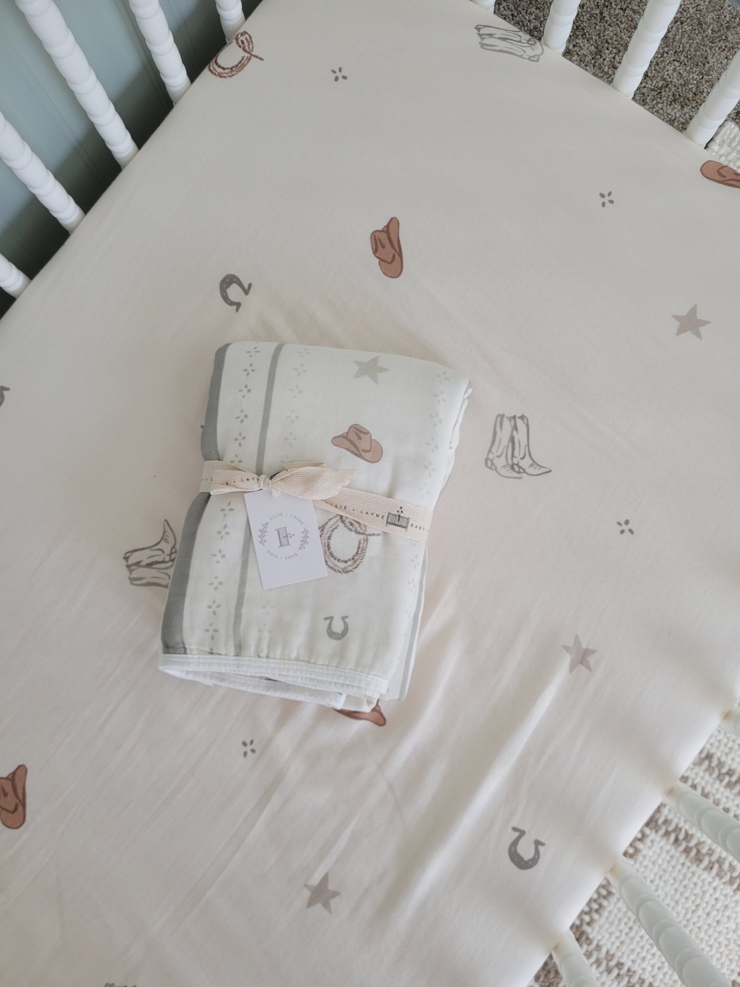 Vintage Country-Cowboy Blanket and Crib Sheet SET