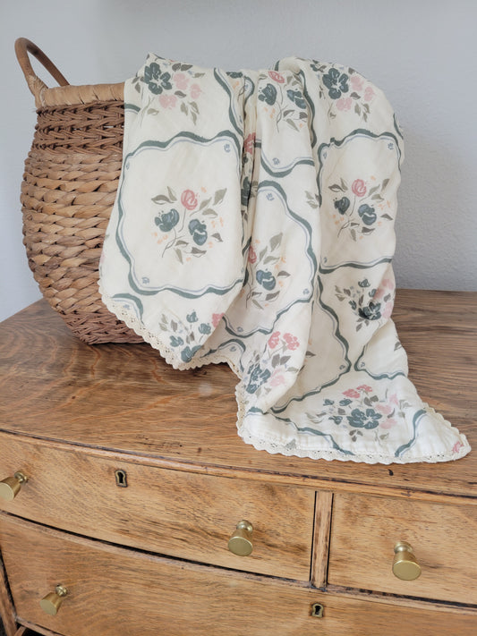 Ophelia Floral 6 Layer Gauze Blanket