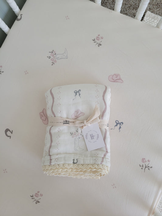 Vintage Country-Cowgirl Blanket and Crib Sheet SET