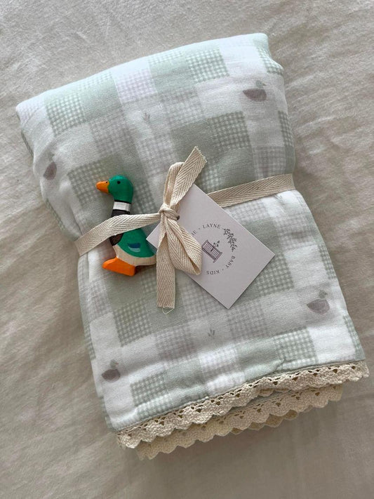 Little Mallard Duck QUILTED 6 Layer Gauze Blanket