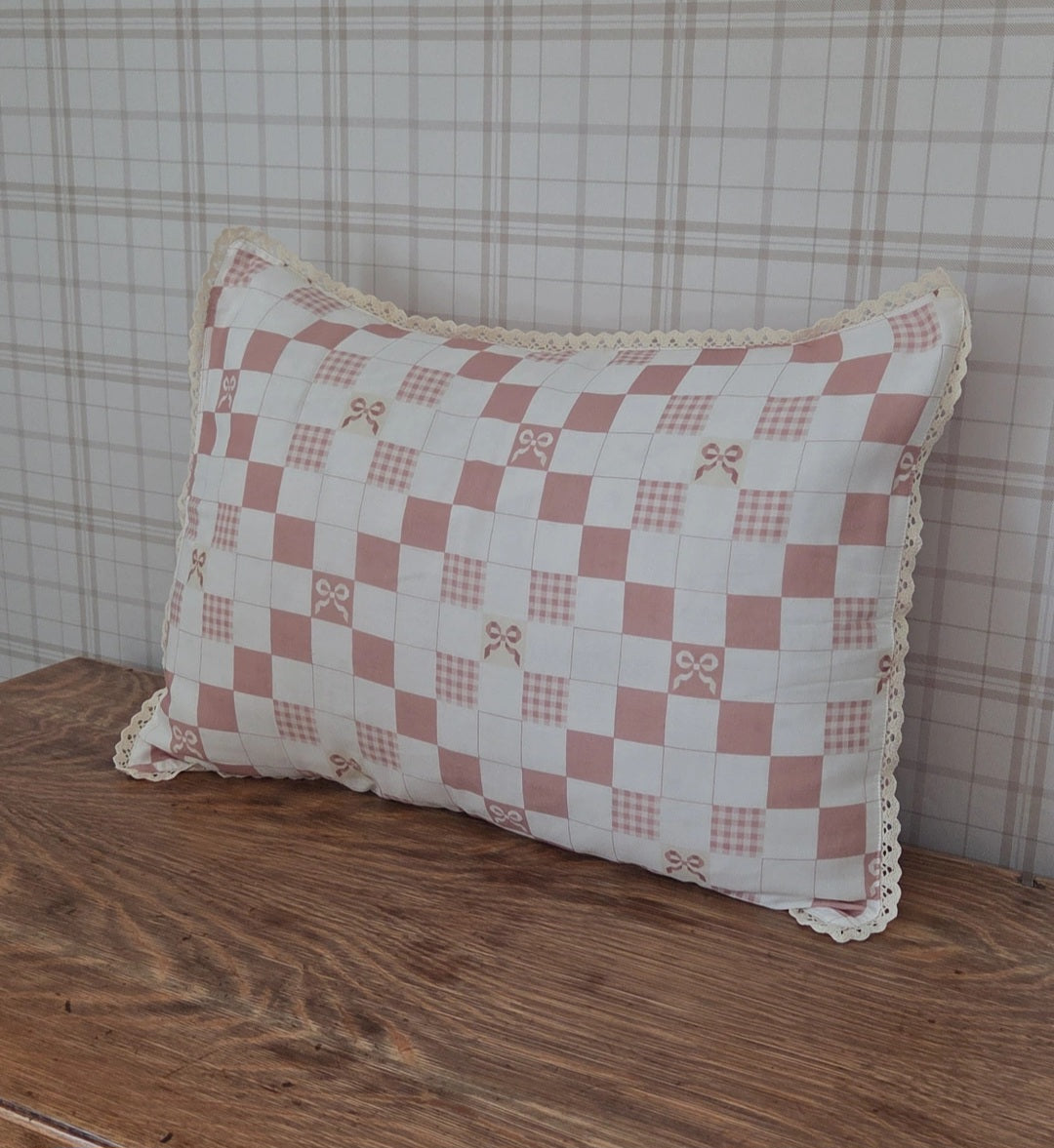 Big Kid Throw Blanket + Sham SET- Pink Bows and Gingham