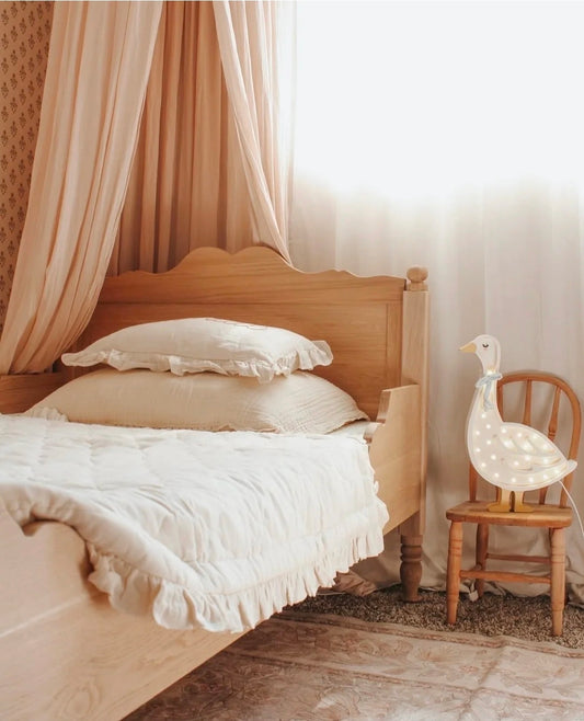 PREORDER-Blue Daisy Quilted Blanket in Cream Muslin with Ruffles