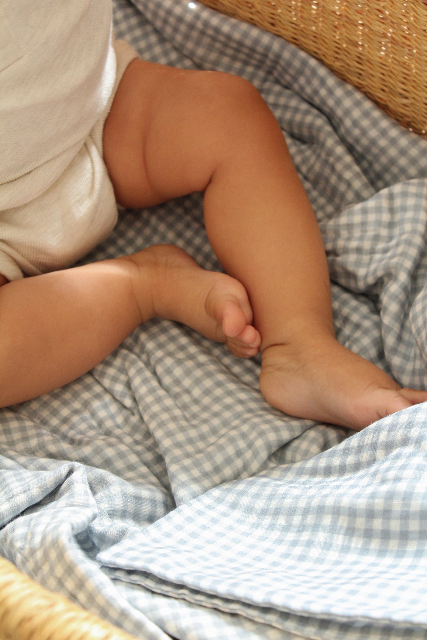 Dusty Blue Solids + Gingham QUILTED 6 Layer Gauze Blanket