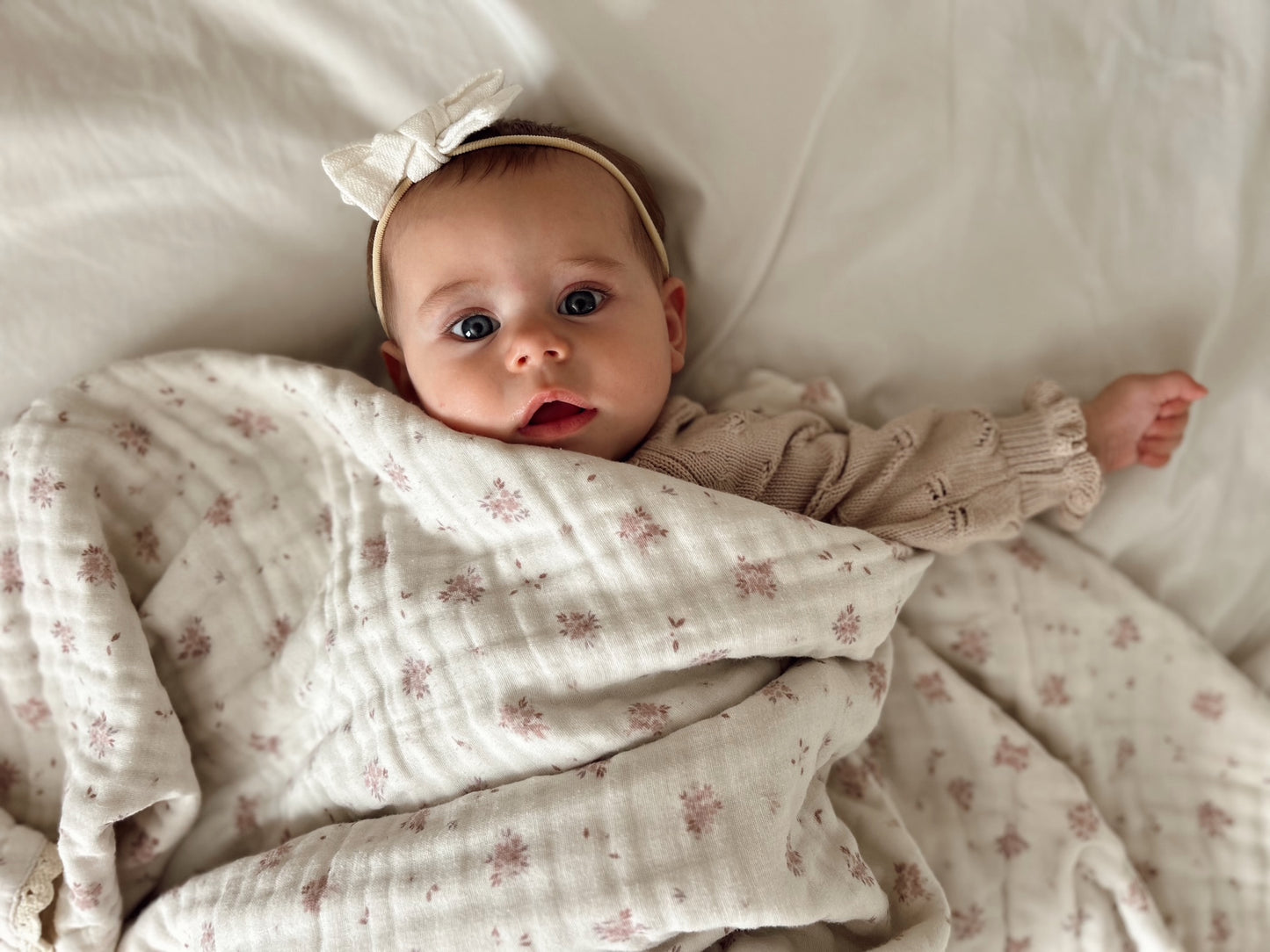 Evie Floral QUILTED 6 Layer Gauze Blanket