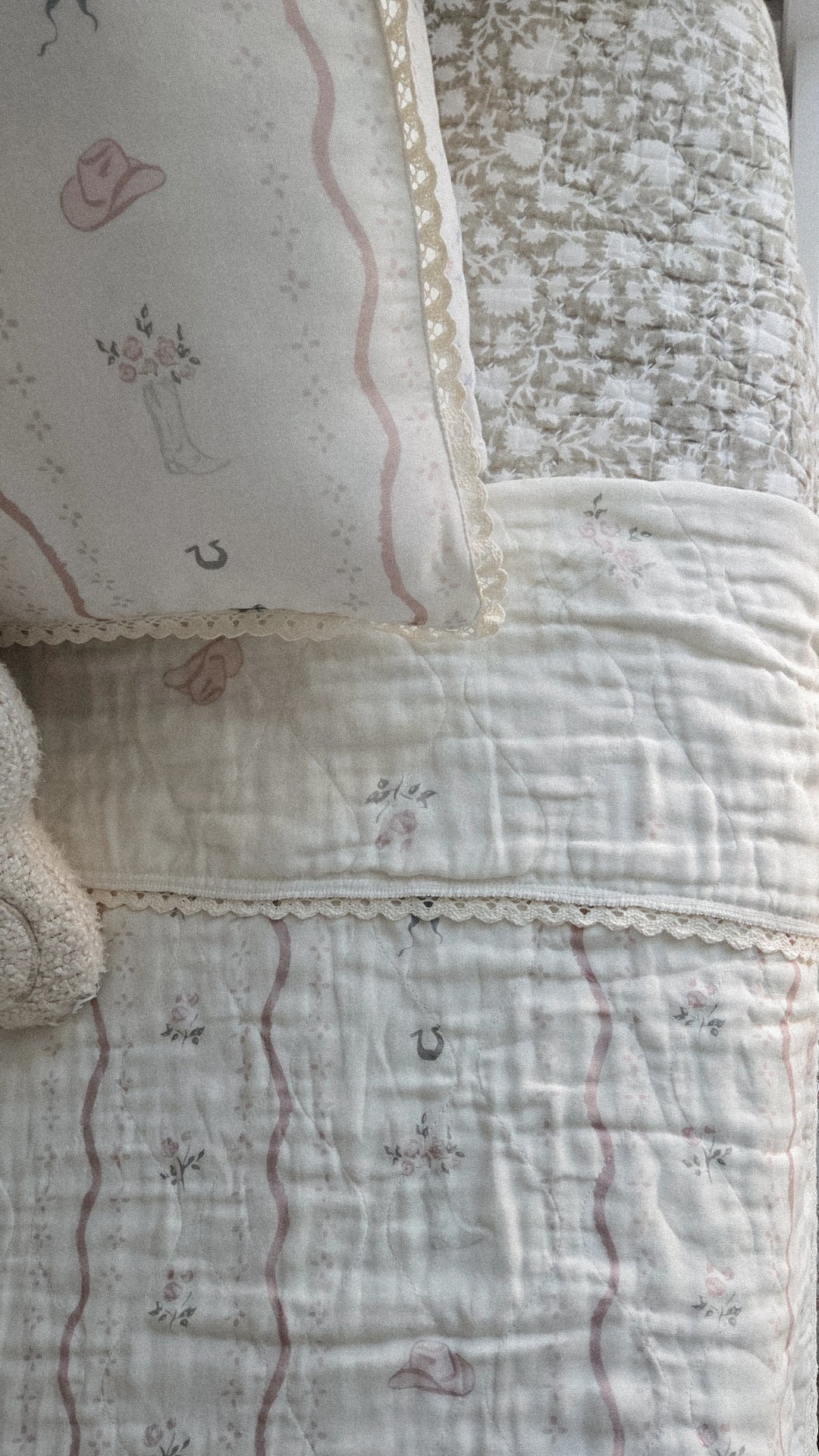 Big Kid Blanket 6 Layer Gauze QUILTED- Vintage Cowgirl