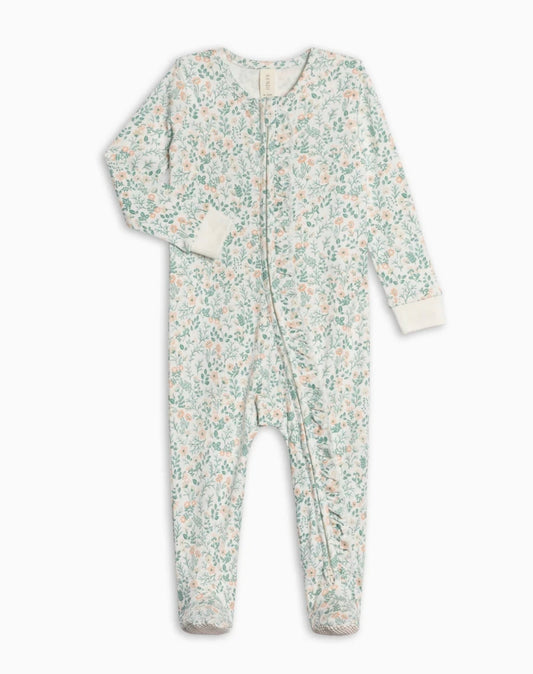 Neve Ruffle Zipper Footie- Laguna + Shell