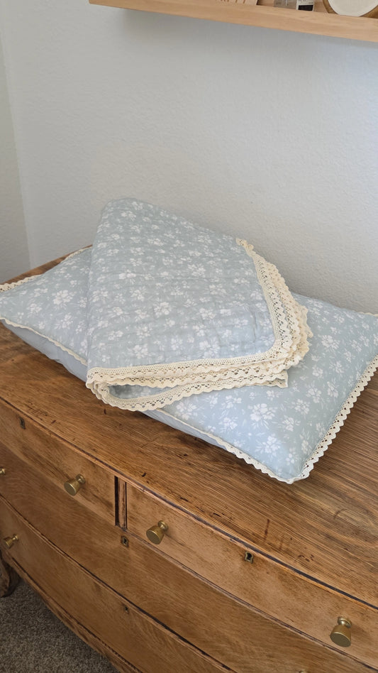 Big Kid Throw Blanket + Sham SET- Daphne Icy Blue Floral