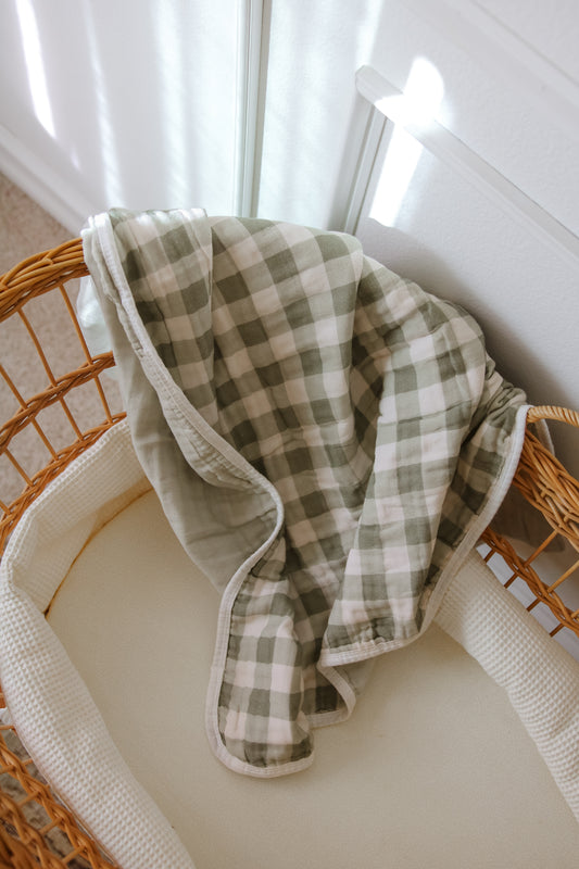 Evergreen Gingham 6 Layer Gauze Blanket
