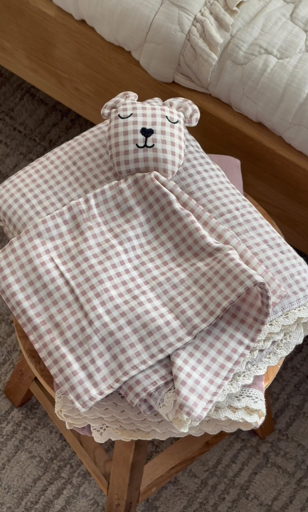 Mauve Solids + Gingham QUILTED 6 Layer Gauze Blanket
