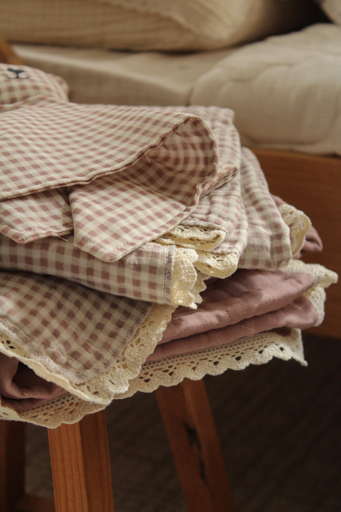 Mauve Solids + Gingham Blanket + Bear Lovey SET