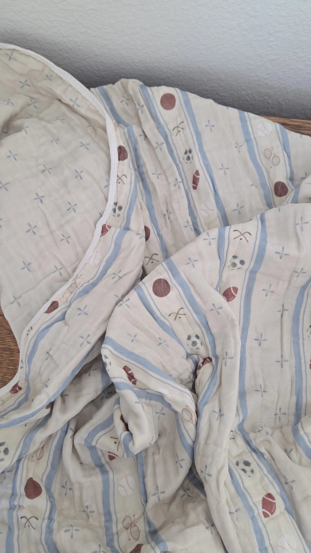 Big Kid Blanket 6 Layer Gauze QUILTED- Vintage Sports