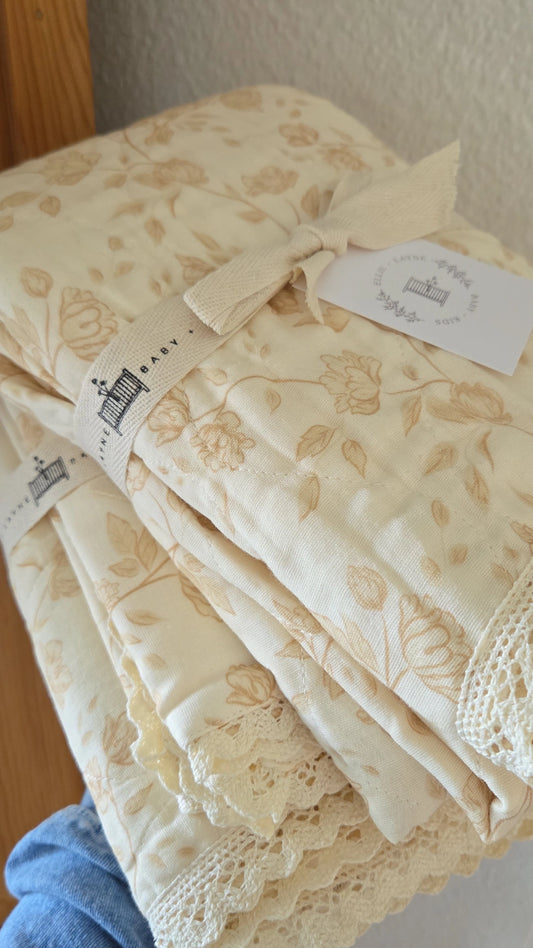 Goldie Buttercream Floral QUILTED 6 Layer Gauze Blanket