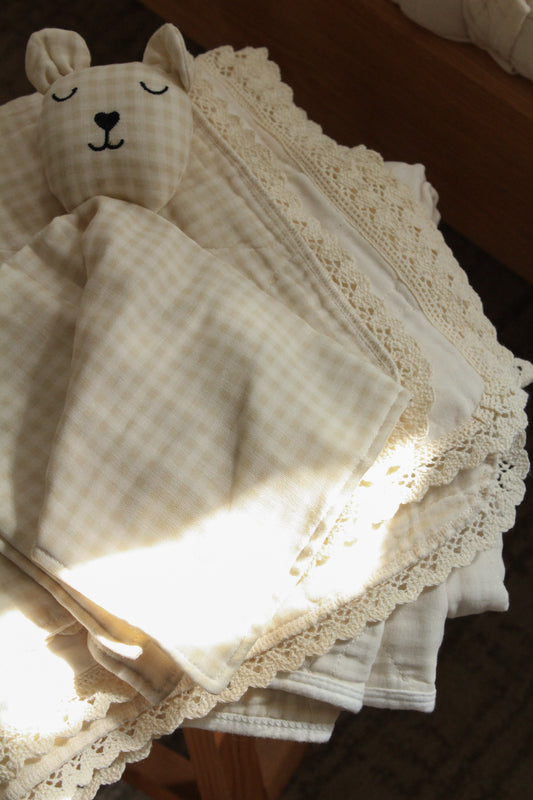 Cream Gingham Bear Lovey