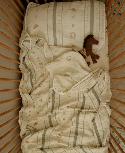 Big Kid Blanket 6 Layer Gauze QUILTED- Vintage Cowboy