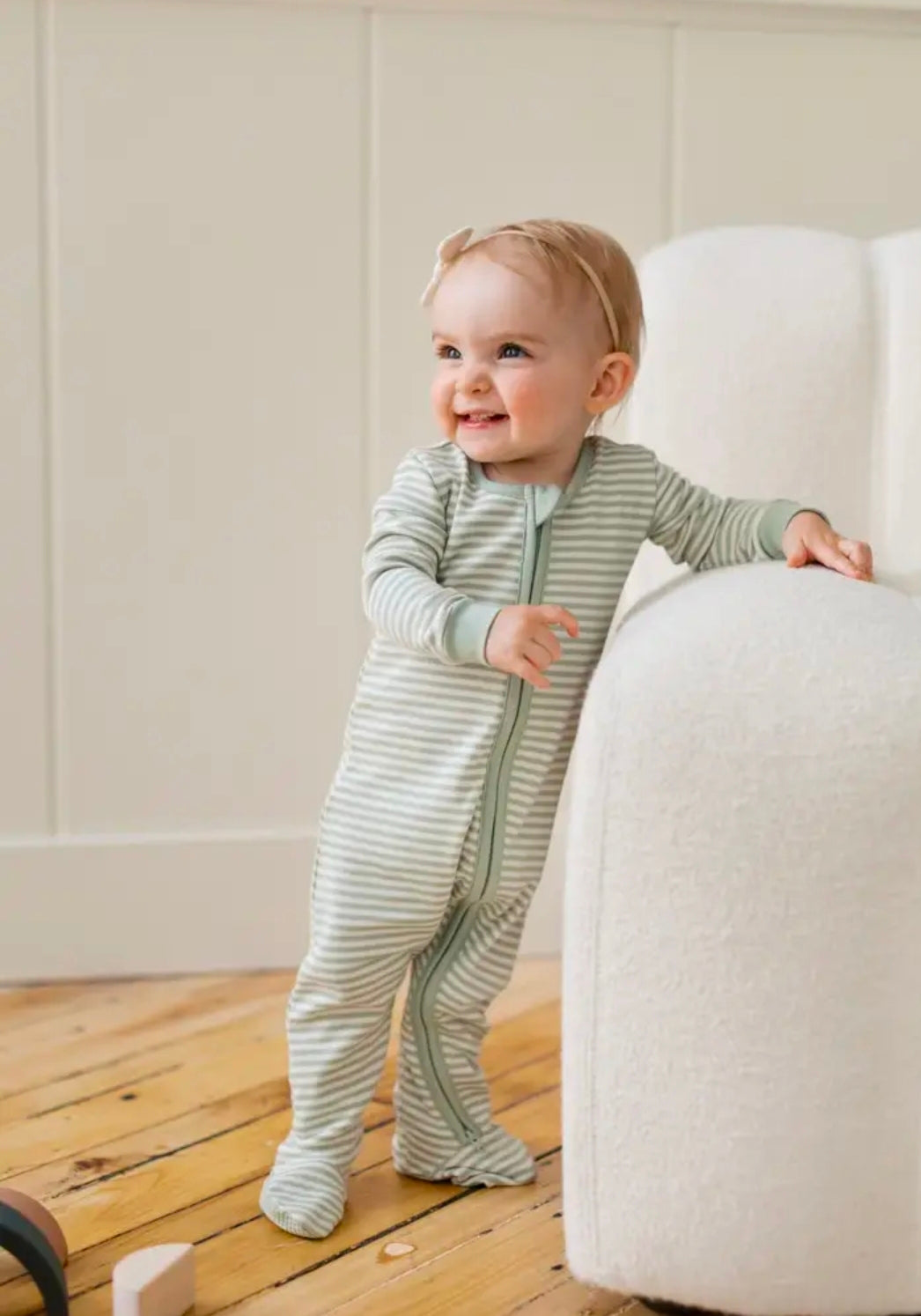 Peyton Zipper Sleeper- Mint Stripe