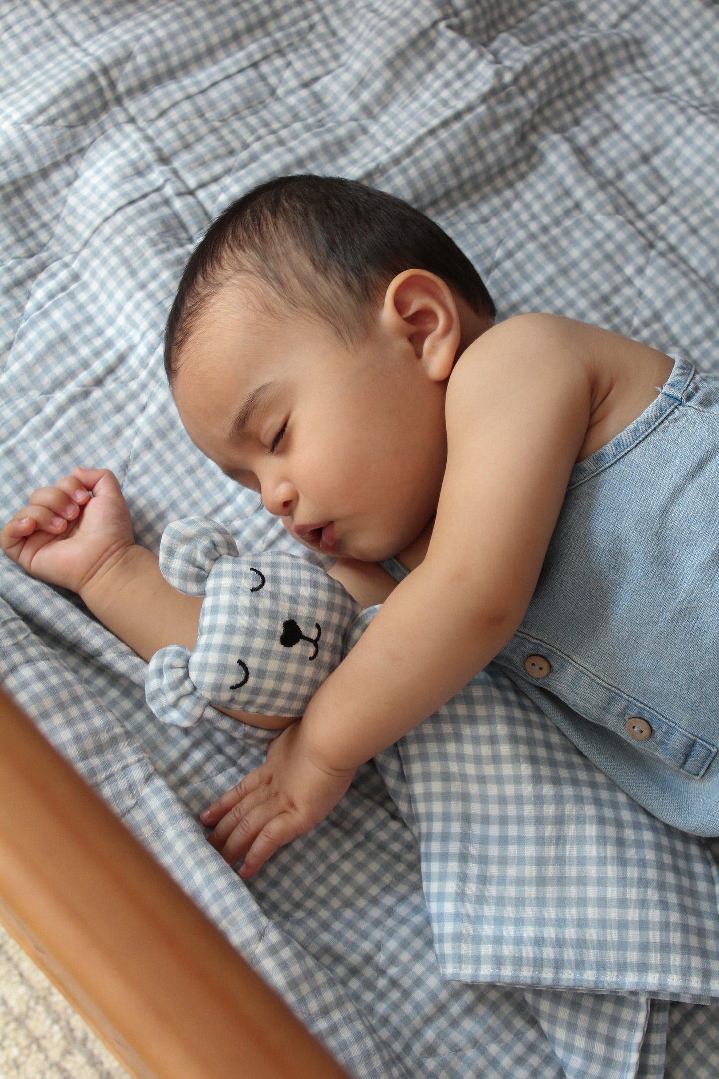 Dusty Blue Solids + Gingham Blanket + Bear Lovey SET