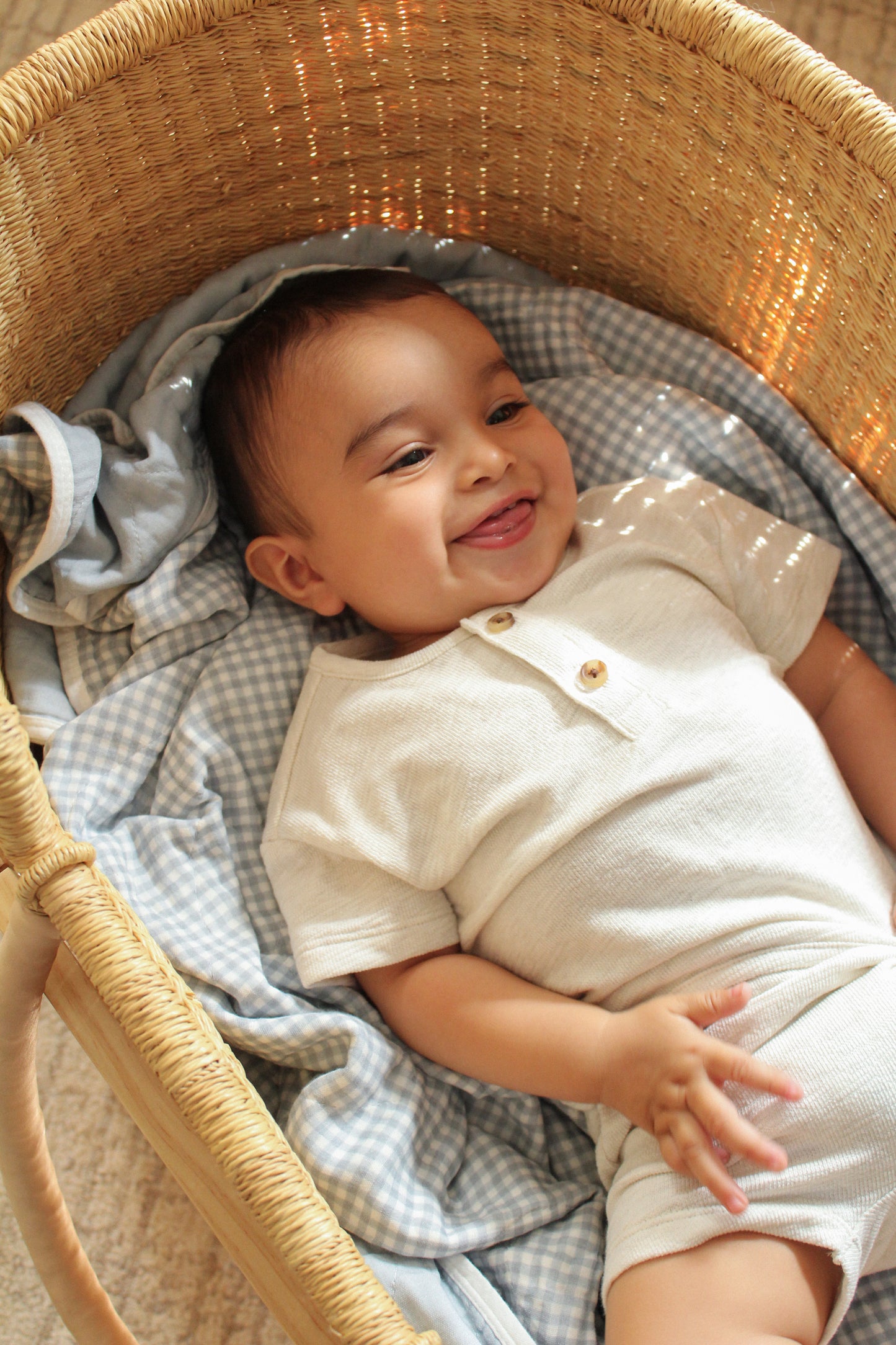 Dusty Blue Solids + Gingham QUILTED 6 Layer Gauze Blanket