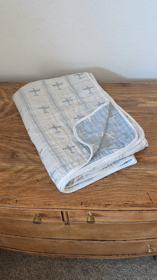 Big Kid Blanket 6 Layer Gauze QUILTED- Vintage Airplanes