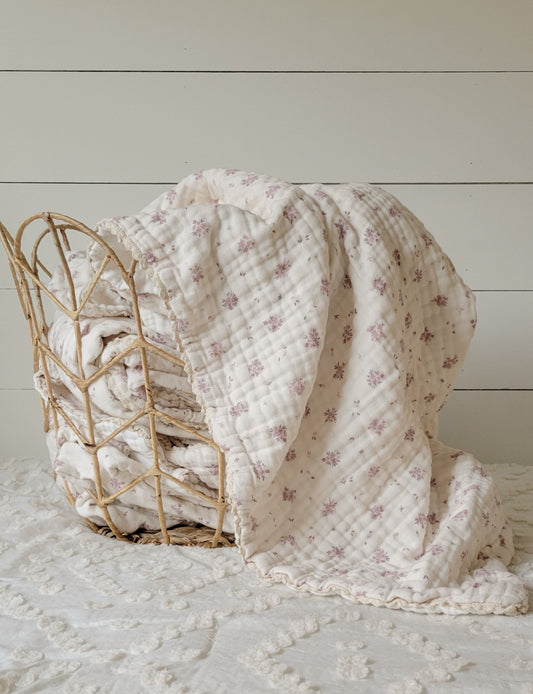 Evie Floral 6 Layer Gauze Blanket