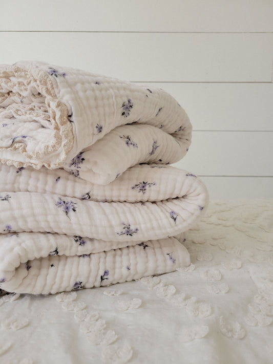 Lottie Vintage Floral QUILTED 6 Layer Gauze Blanket