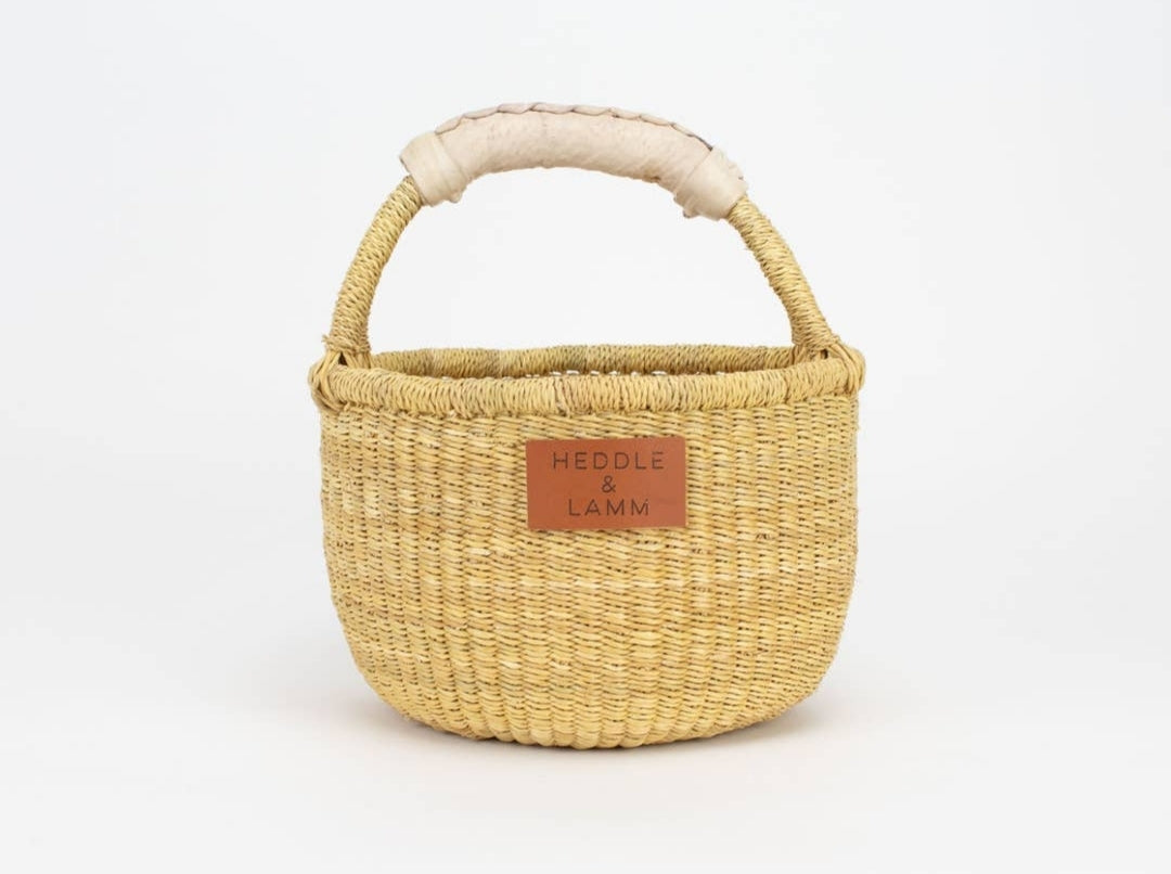Kandiga Mini Bolga Basket- Natural Leather Handle
