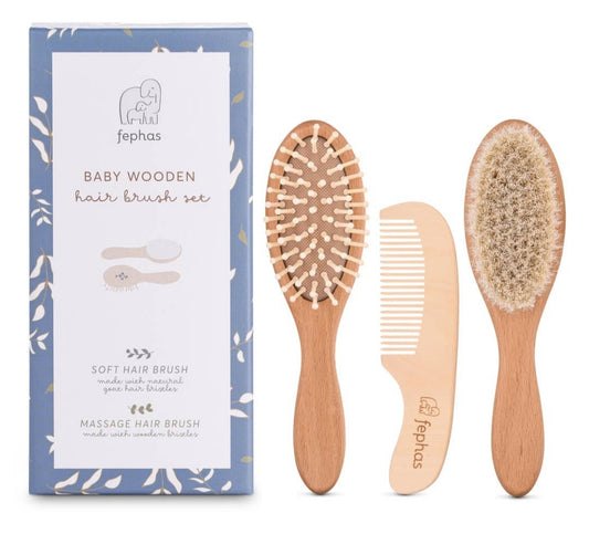 Wooden Baby Hair Brush Set