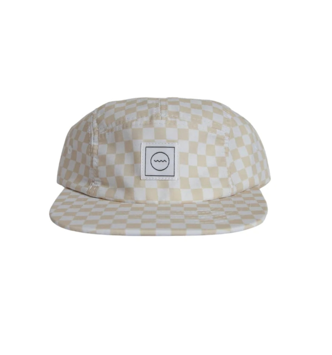 Cotton Five Panel Hat in Cream Check